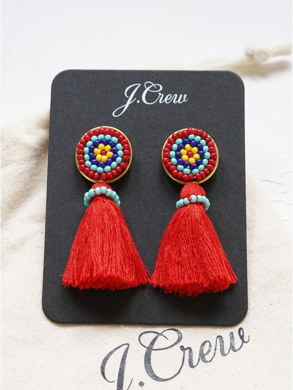 J.Crew Beaded Tassel Stud Earrings